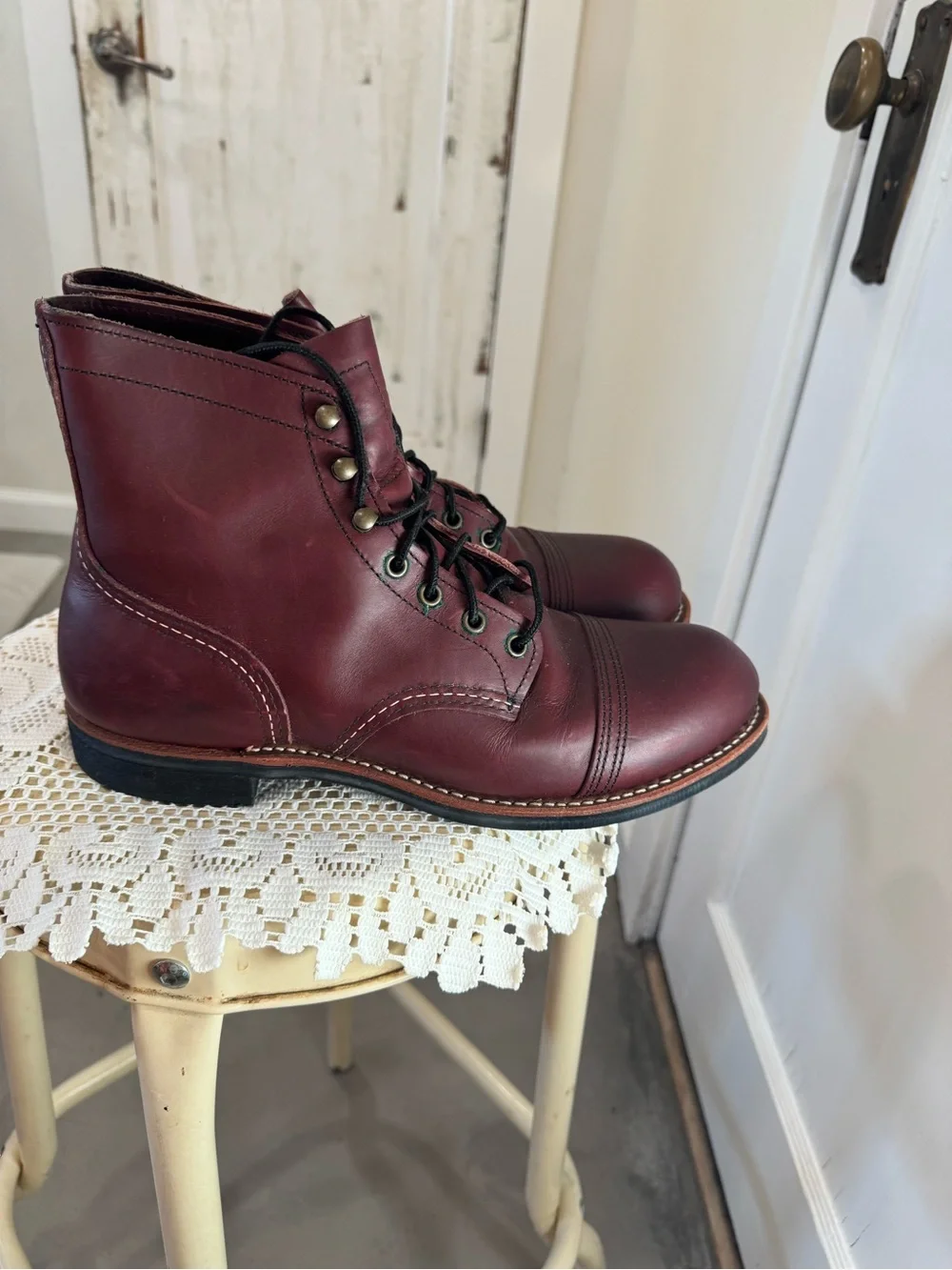 Red Wing Shoes Men's Burgundy Leather Lace-Up Work Boots